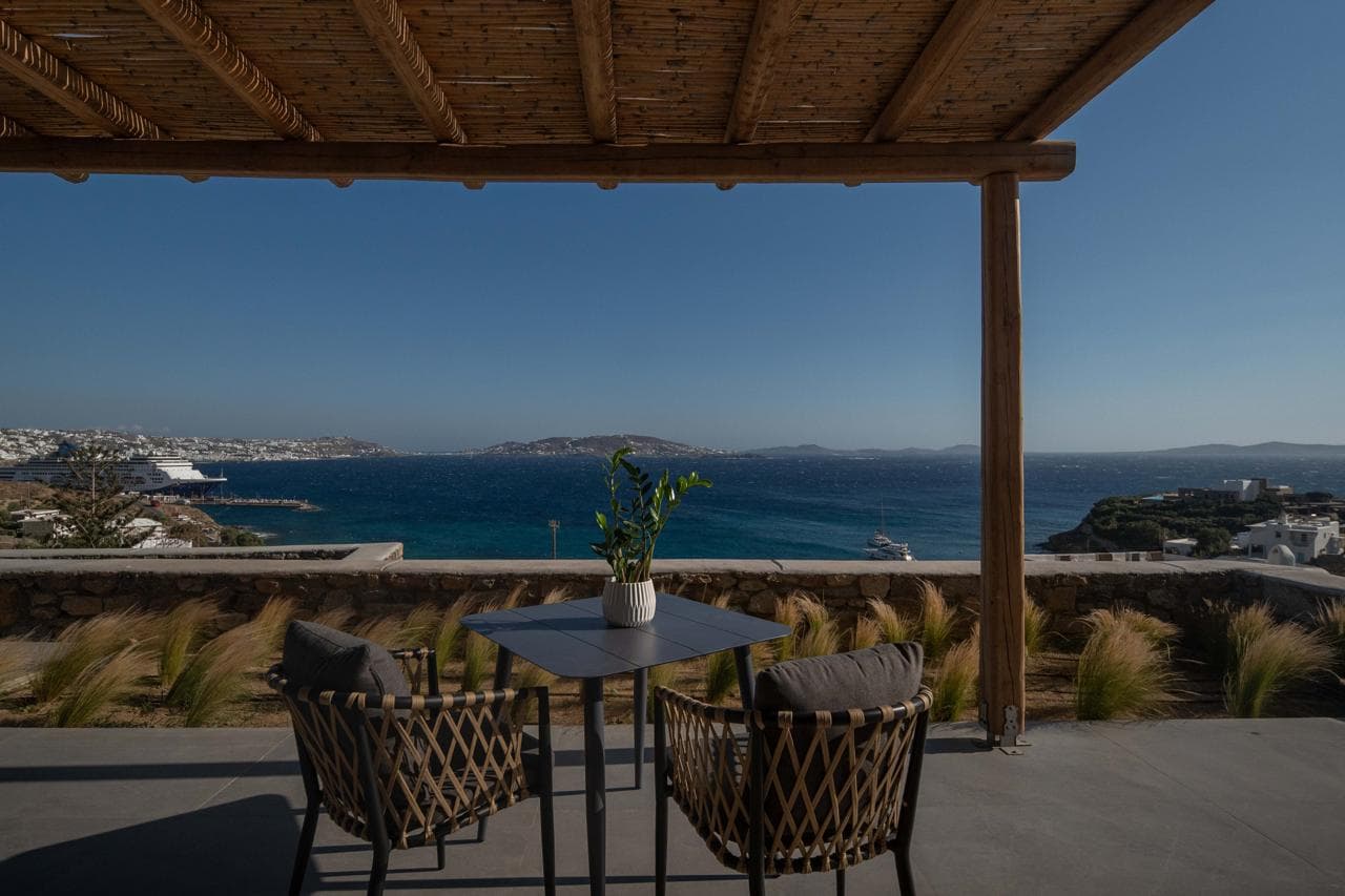 Pergola lounge with views towards the islands